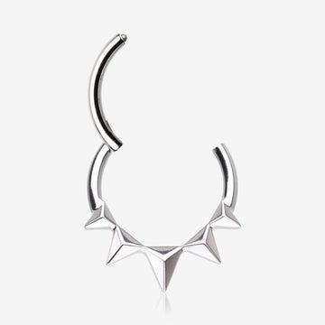 Detail View 1 of Triangle Pyramid Studded Spike Steel Clicker Hoop Ring